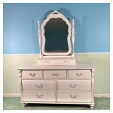  long dresser with attached vanity mirror with two drawers (mirror attachment h. 42 x w. 30-1/2 in.)