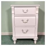 STANLEY FURNITURE NIGHT STAND | White painted bedside table having three drawers with antique style 