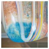 MURANO-STYLE VASE | Playful decorative vase, having colorful swirls with a white interior, unsigned;