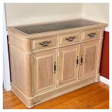 THOMASVILLE MARBLE TOP SERVER | Black marble top side cabinet of light wood, with three drawers over