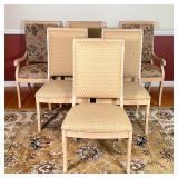 (6pc) SET DINING CHAIRS | Light wood dining chair set, including two armchairs with textured floral 