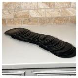 Small collection of "45" vinyl records, all without sleeves and housed in a blue box, including titl