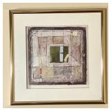 ABSTRACT GEOMETRIC PRINT | Hand embellished abstract print float mounted in a gold tone frame - 24-1