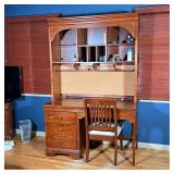 YOUNG AMERICA HUTCH DESK| Dark wood bedroom desk having three drawers and a slide out keyboard tray,