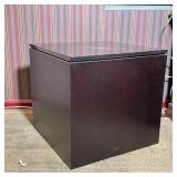 MARBLE TOP SIDE TABLE | Kimball International display stand/pedestal or side table, having a black m