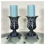 PAIR CANDLE HOLDERS | h. 8-3/4 x 5-1/2 x 5-1/2 in.