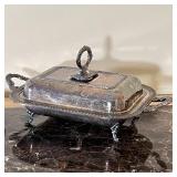 silver-plated shaped serving tray and an entree dish with two interior sections; 17 x 10 in. (chafin