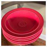 (5pc) DANSK BOWLS | Red glazed low dishes / pasta bowls by Dansk, with a central leaf design, made i