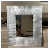MIRROR / PRESSED BRUSHED METAL FRAME | Small mirror in a wide brushed metal frame with pressed linin
