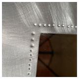 Small mirror in a wide brushed metal frame with pressed lining indentations - h. 26-1/2 x 22-1/2 in.