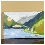 MINIATURE OIL PAINTING | Small countryside oil on board painting signed "SAVA" lower right - h. 4 x 