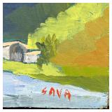MINIATURE OIL PAINTING | Small countryside oil on board painting signed "SAVA" lower right - h. 4 x 
