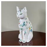 FLORAL PORCELAIN CAT | White floral decorated cat marked "Portugal" on the base - h. 11-1/4 in.