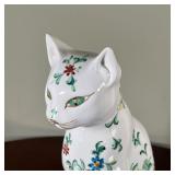 FLORAL PORCELAIN CAT | White floral decorated cat marked "Portugal" on the base - h. 11-1/4 in.