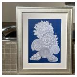 FRAMED CORAL PRINT | Framed print of white coral on blue background - overall h. 23-1/4 x w. 19-1/4 