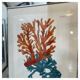 orange and blue coral print, in mirrored frames - each overall h. 33-1/2 x w. 23-1/2 in.
