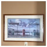 BEACHSIDE PRINT | Reproduction print of a watercolor painting showing a service station near a beach