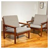 PAIR DANISH MODERN ARMCHAIRS | Teak with exposed joinery, mid-century modern armchairs, with Denmark