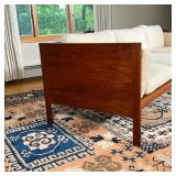 Teak and teak veneer couch of Danish mid-century modern design, with wool cushions, comfortable! - h