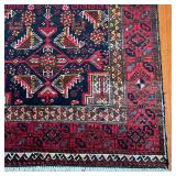  Long area carpet or a runner for a small corridor, with overall red pattern on a deep indigo field 