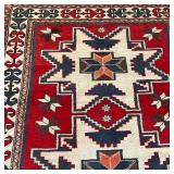 GEOMETRIC AREA RUG | Three medallions on a red ground - 6 ft. 2 in. x 3 ft. 6 in.