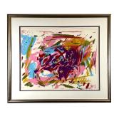 ABSTRACT LITHOGRAPH PRINT | Colorful abstract composition artwork, signed lower right, not visible b