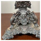 Shell-form cut cranberry glass on a silver tripod base with figural motif - h. 7 in.