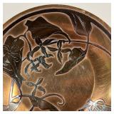 MIXED METAL SAUCER | Likely Japanese, silver overlay on brass, showing flowering branches - dia. 5-3
