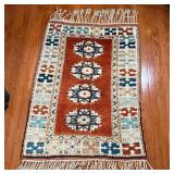 SMALL MAT | Small area rug with four stars in a salmon field within a geometric border - 46 x 33 in.