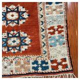 SMALL MAT | Small area rug with four stars in a salmon field within a geometric border - 46 x 33 in.