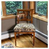 BIEDERMEIER STYLE SIDE CHAIR | Possibly walnut, with very soft leopard print upholstered seat over s