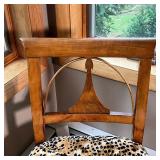 Possibly walnut, with very soft leopard print upholstered seat over square tapering legs - h. 31-1/2