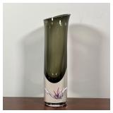 BLOWN GLASS ORCHID VASE | Signed and dated 88 on lower edge, tall vase with figural orchid bud in th