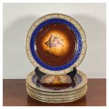 (6pc) CZECH PLATES | Highly decorative with figural scenes within geometric borders and a cobalt bor