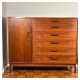 MID-CENTURY DRESSER | Mid-century modern chest of drawers / wardrobe cabinet, having a cabinet door 