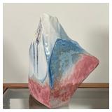TONY EVANS CERAMIC VASE | Abstract form with glaze in white, blue and pink/salmon, signed on the bot