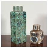 (2pc) ROYAL COPENHAGEN ART POTTERY | Including a tall square-form vase with patterned turquoise desi
