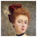 Portrait of a woman with red hair in a carved gilt frame, signed "C. Pujol" lower left and dated 68