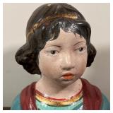 EARLY POTTERY RELIGIOUS FIGURE | Glazed polychrome pottery bust with gilt highlights, no apparent si