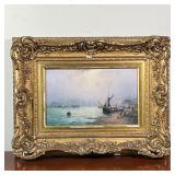 HARBORSCAPE OIL PAINTING | Oil on canvas Indistinctly signed lower right Showing sailing boats and a