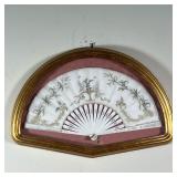 ANTIQUE VENETIAN FAN | Embroidered with swans and cornucopia, continental fan in a shaped gilt frame