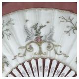 ANTIQUE VENETIAN FAN | Embroidered with swans and cornucopia, continental fan in a shaped gilt frame