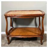 FRENCH-STYLE MARBLE TOP SIDE TABLE | French-style side table with inset marble top and lower open sh