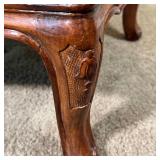 French-style side table with inset marble top and lower open shelf - h. 24 x w. 30 x d. 17 in.