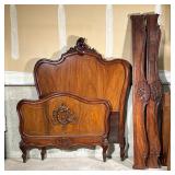 WOODEN CARVED TWIN BED FRAME | Antique carved wooden bedframe, of nicely figured wood, with carved s