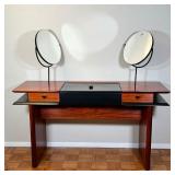 ART DECO VANITY TABLE | With two drawers with black triangular pulls centering a unique lift top com