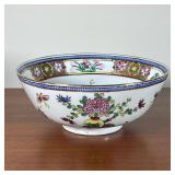 FLORAL CENTER BOWL | Floral Chinese-style bowl with butterfly accents, made in Hong Kong, marked "Ja