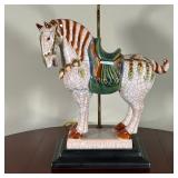 TANG-STYLE HORSE LAMP | A single bulb lamp with a Chinese Tang-style horse as the base - h. 29 x w. 