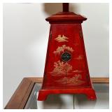 CHINESE CABINET FORM LAMP | In the form of a Chinese red lacquered tapering cabinet - 25 x 15 x 11 i