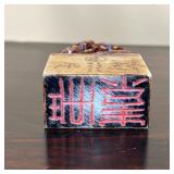 (2pc) ASIAN DECORATIVE ITEMS | Including a carved stone seal (h. 3-1/8 in.) and a carved wood lion f